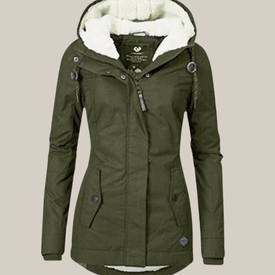 Women's Fleece-Lined Hooded Windproof Puffer Jacket
