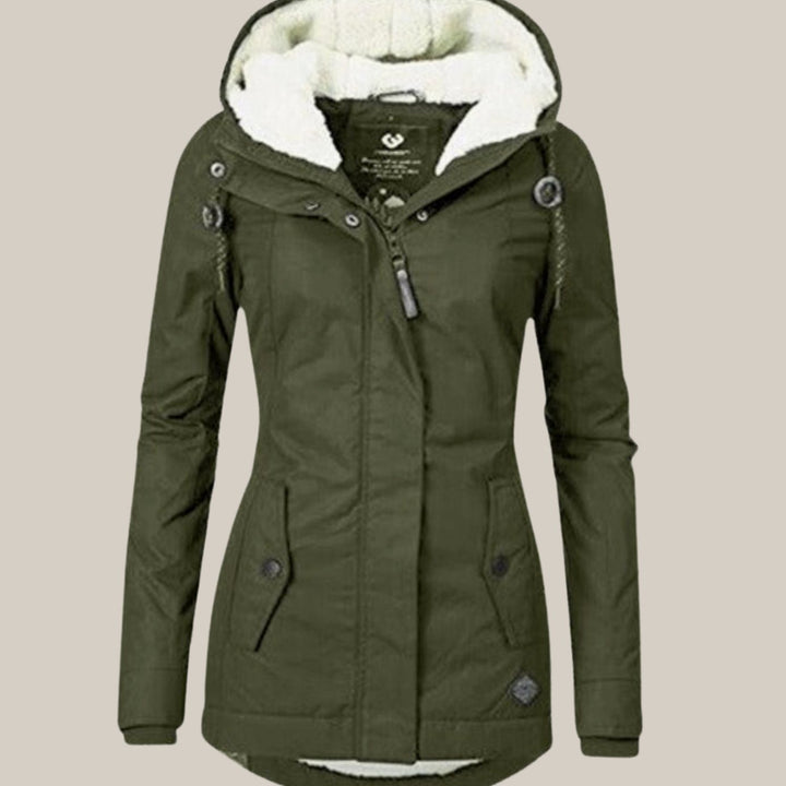 Women's Fleece-Lined Hooded Windproof Puffer Jacket