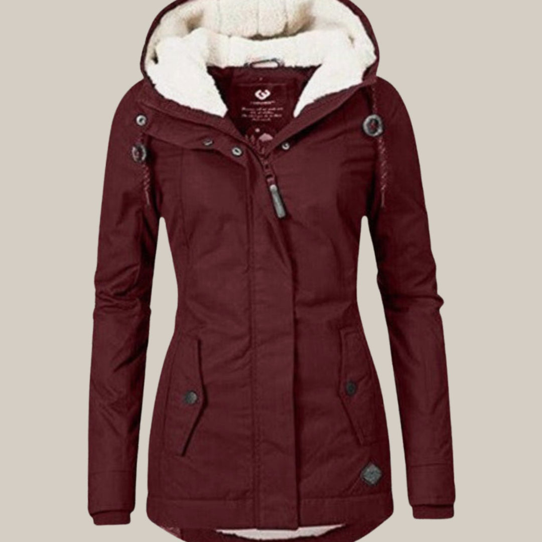Women's Fleece-Lined Hooded Windproof Puffer Jacket