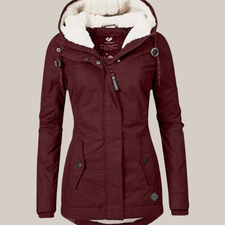 Women's Fleece-Lined Hooded Windproof Puffer Jacket
