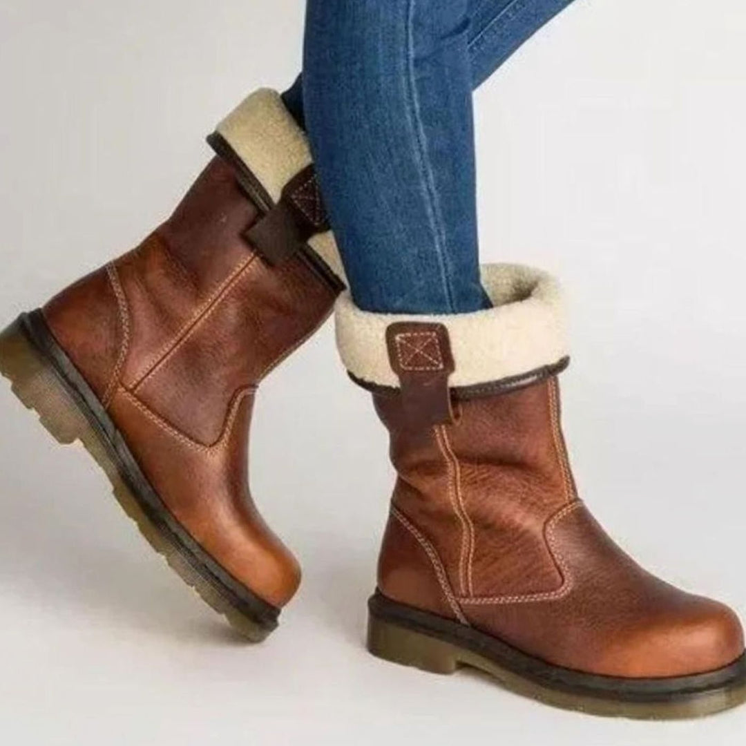 Women's Fleece-Lined Leather Winter Boots Ankle