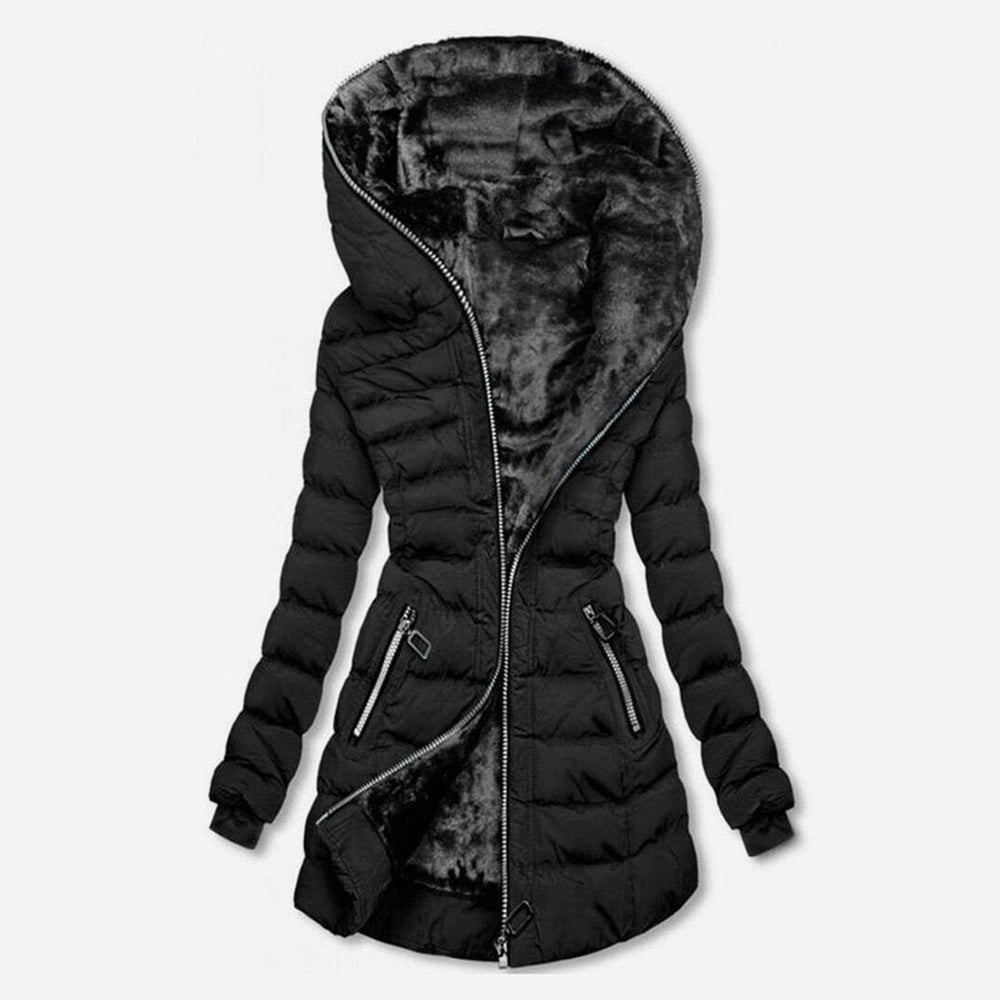Women's Fleece-Lined Quilted Hooded Winter Puffer Coat