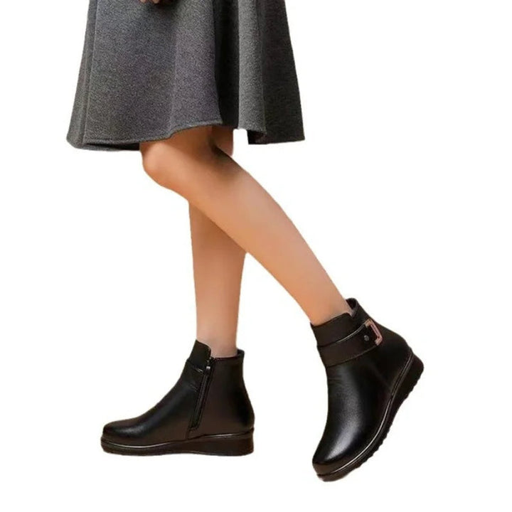 Women's Fleece-Lined Wedge Ankle Heeled Boots Buckle Detail