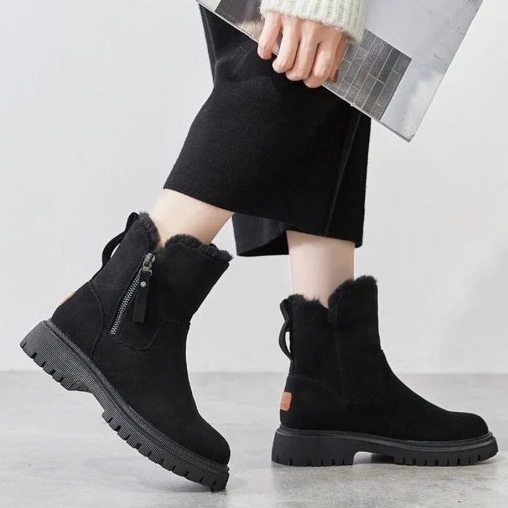 Women's Fleece-Lined Zip-Up Ankle Heeled Boots