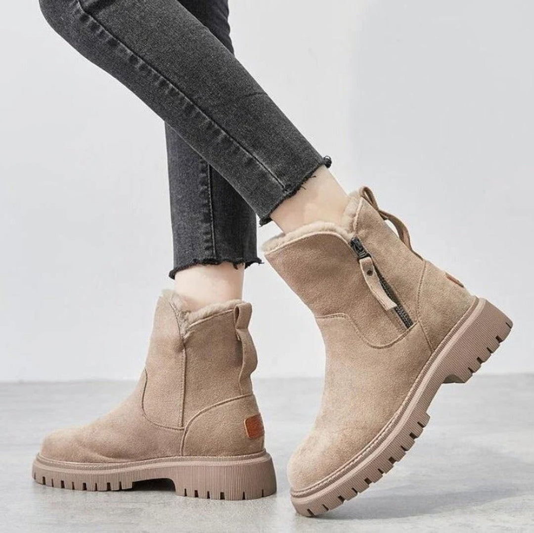 Women's Fleece-Lined Zip-Up Ankle Heeled Boots