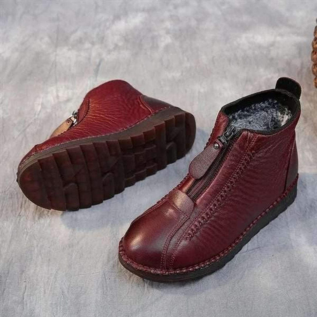 Women's Fleece-Lined Zip-Up Leather Ankle Heeled Boots