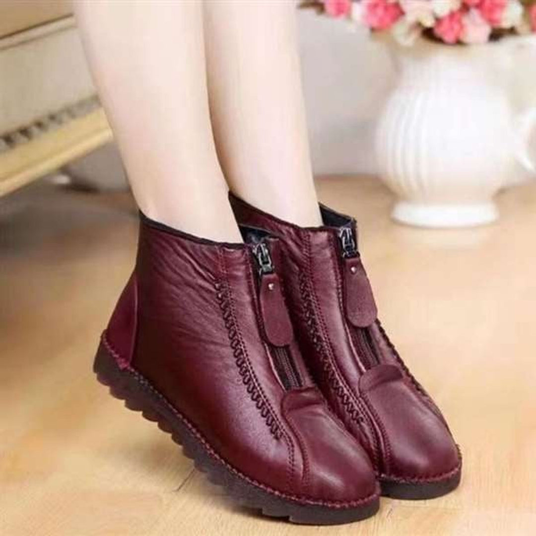 Women's Fleece-Lined Zip-Up Leather Ankle Heeled Boots
