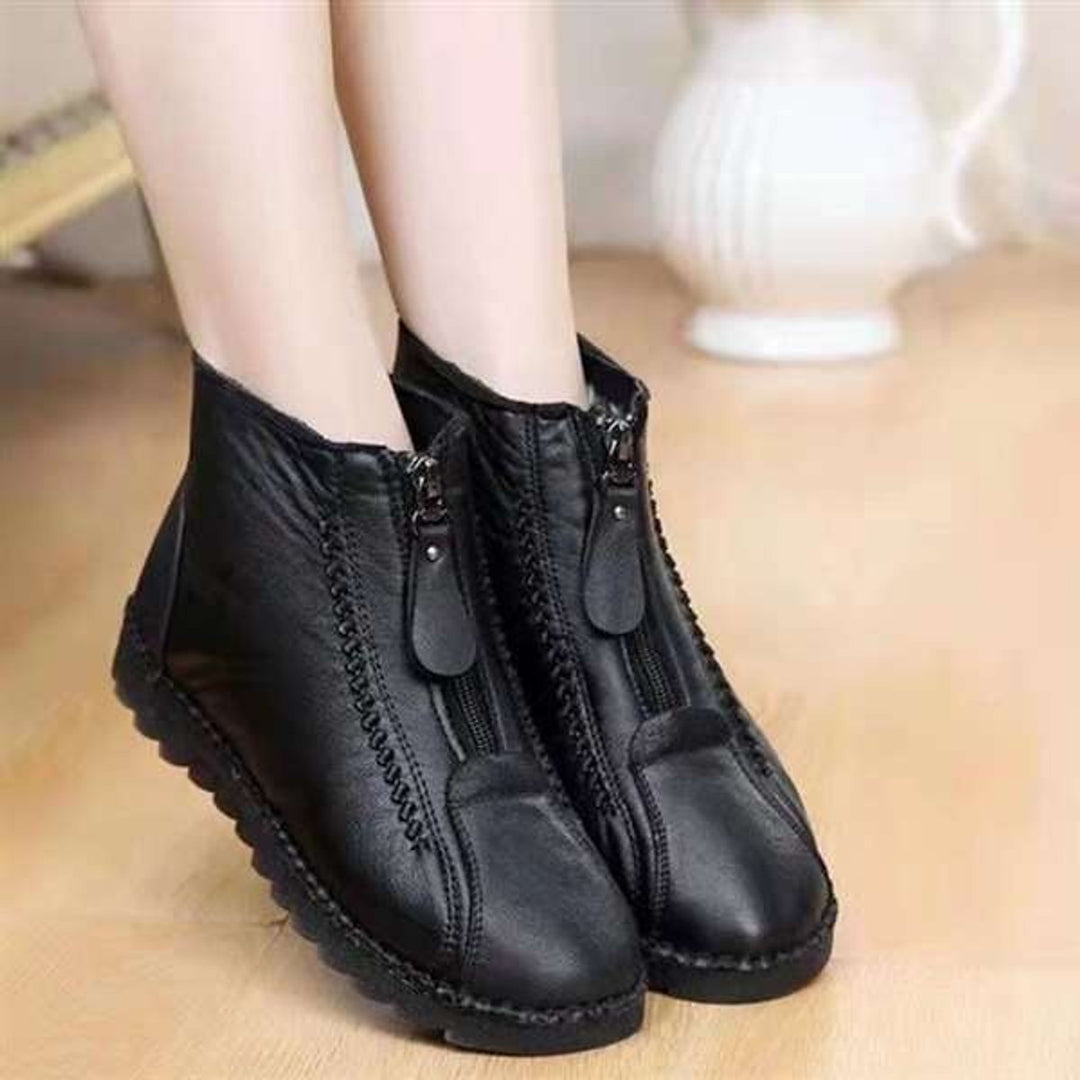 Women's Fleece-Lined Zip-Up Leather Ankle Heeled Boots
