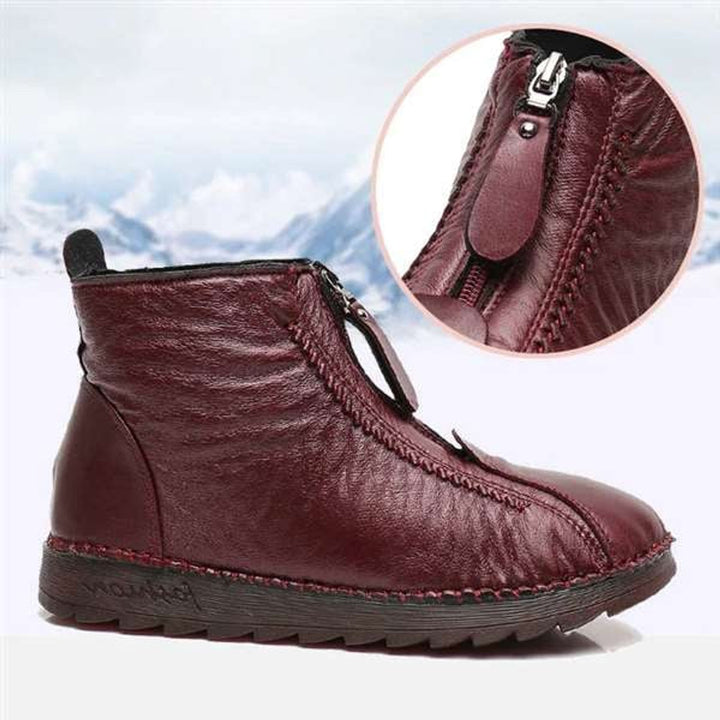 Women's Fleece-Lined Zip-Up Leather Ankle Heeled Boots