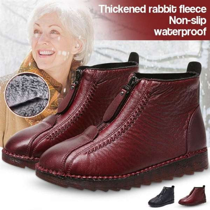 Women's Fleece-Lined Zip-Up Leather Ankle Heeled Boots