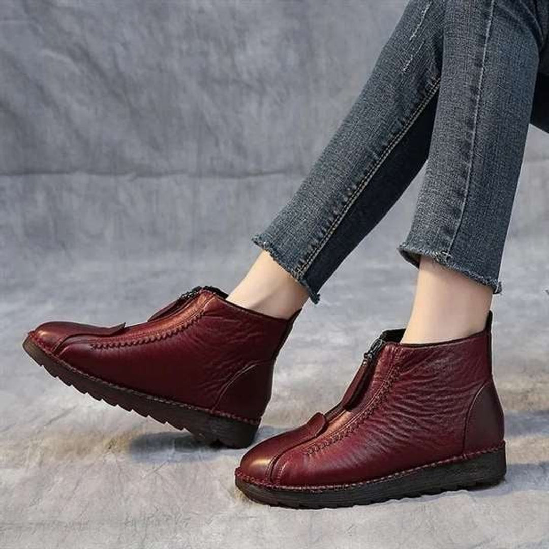 Women's Fleece-Lined Zip-Up Leather Ankle Heeled Boots
