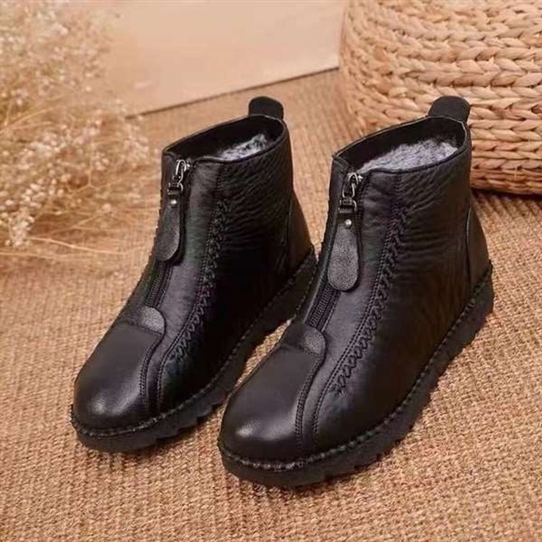 Women's Fleece-Lined Zip-Up Leather Ankle Heeled Boots