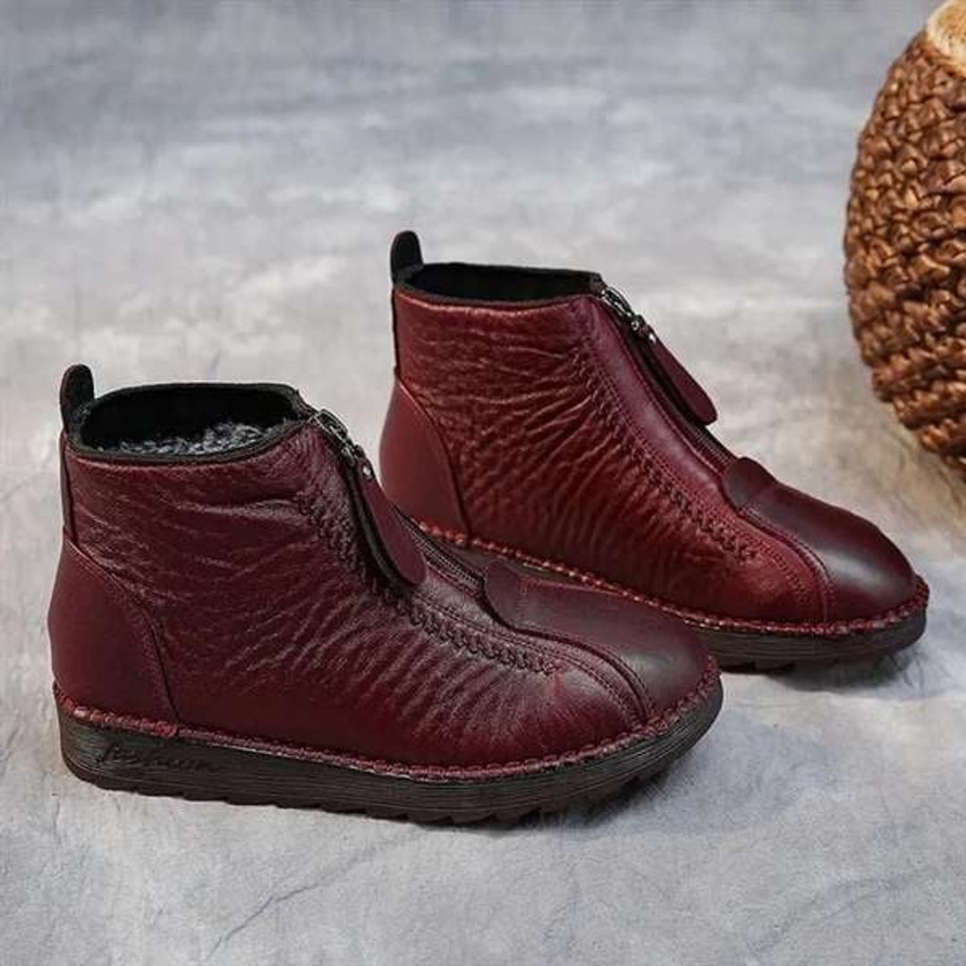 Women's Fleece-Lined Zip-Up Leather Ankle Heeled Boots