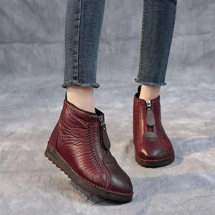 Women's Fleece-Lined Zip-Up Leather Ankle Heeled Boots
