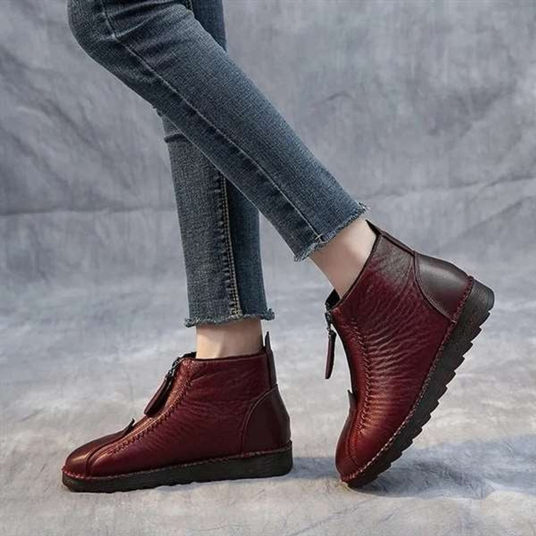 Women's Fleece-Lined Zip-Up Leather Ankle Heeled Boots