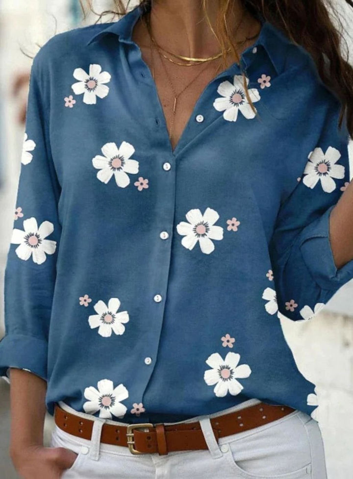 Women's Floral Button-Down Long-Sleeve Relaxed Shirt