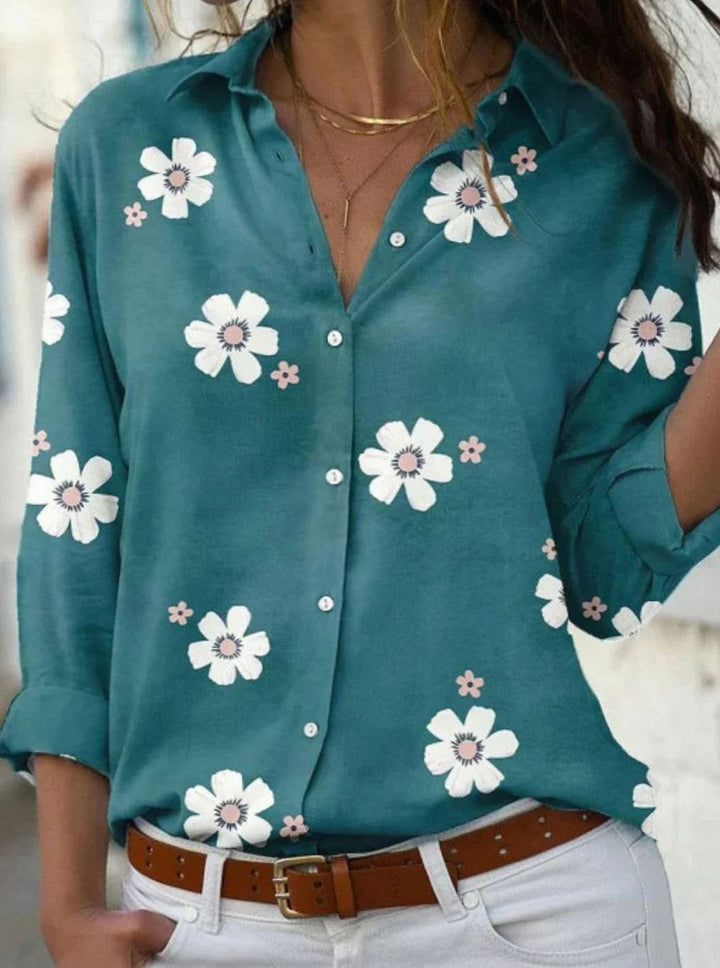 Women's Floral Button-Down Long-Sleeve Relaxed Shirt