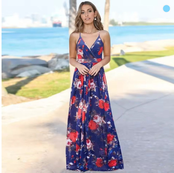 Women's Floral Halterneck Midi Cocktail Party Dress
