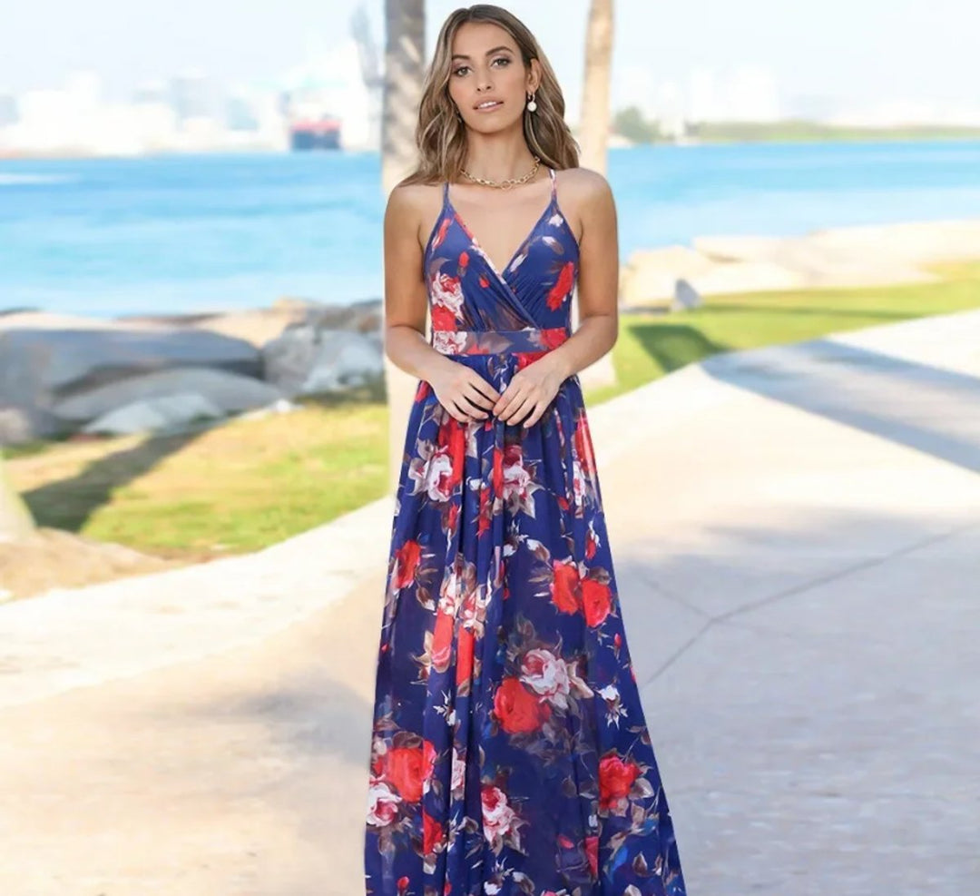 Women's Floral Halterneck Midi Cocktail Party Dress