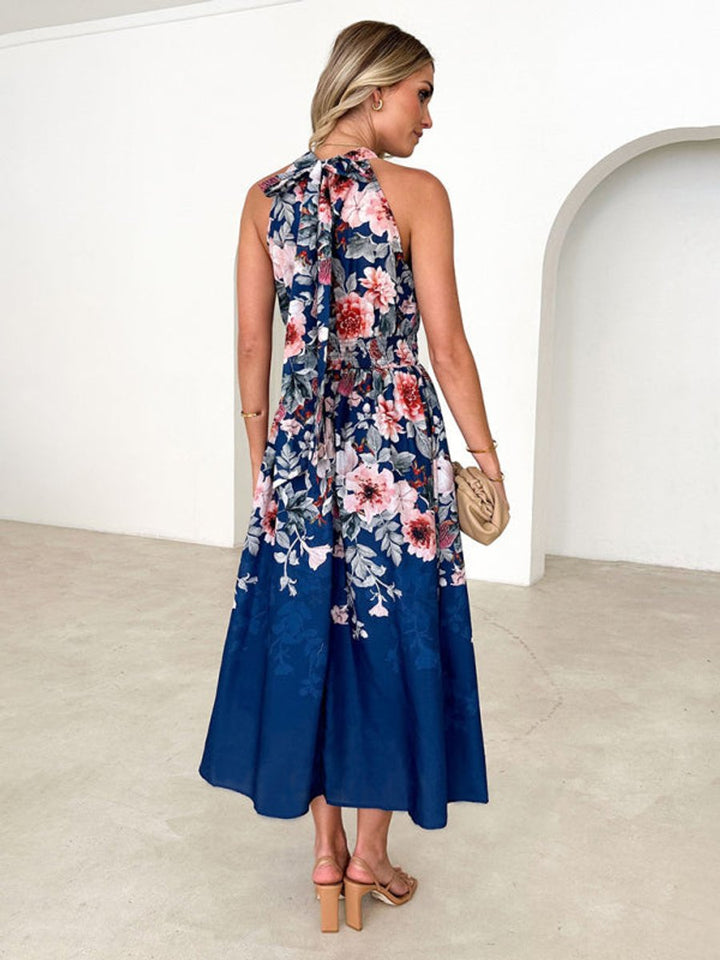 Women's Floral Halterneck Midi Cocktail Party Dress