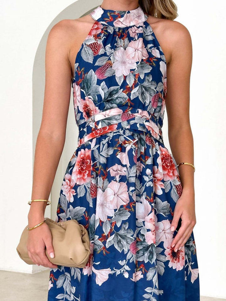 Women's Floral Halterneck Midi Cocktail Party Dress
