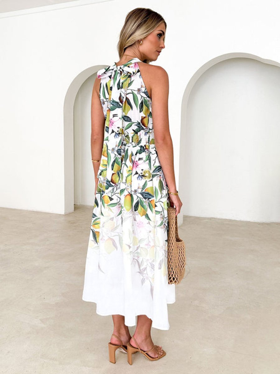 Women's Floral Halterneck Midi Cocktail Party Dress