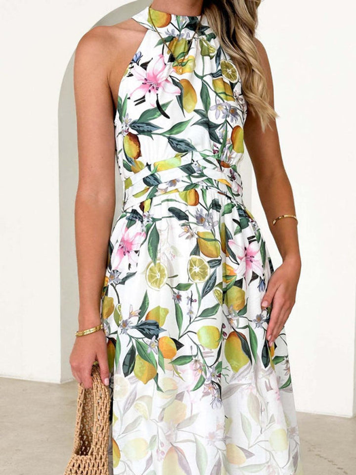 Women's Floral Halterneck Midi Cocktail Party Dress
