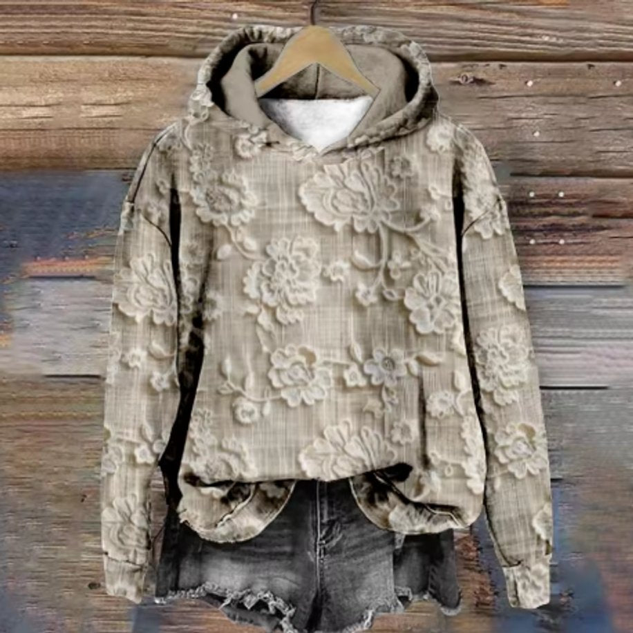 Women's Floral Oversized Hooded Knitted Sweater Hoodie