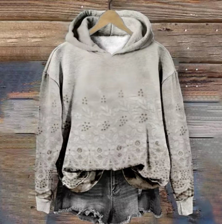 Women's Floral Oversized Hooded Knitted Sweater Hoodie