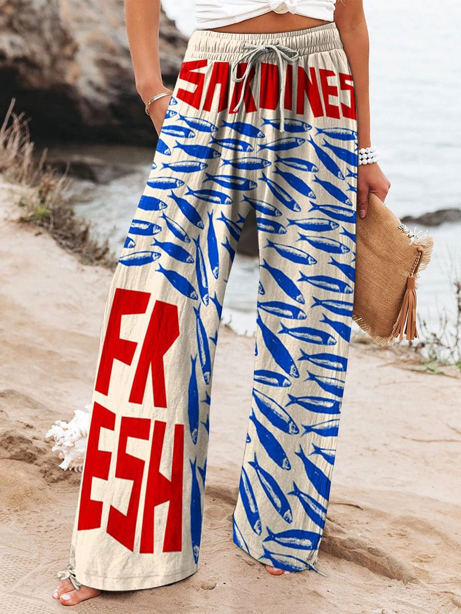 Women's Floral Print Elasticated Drawstring Wide Leg Trousers