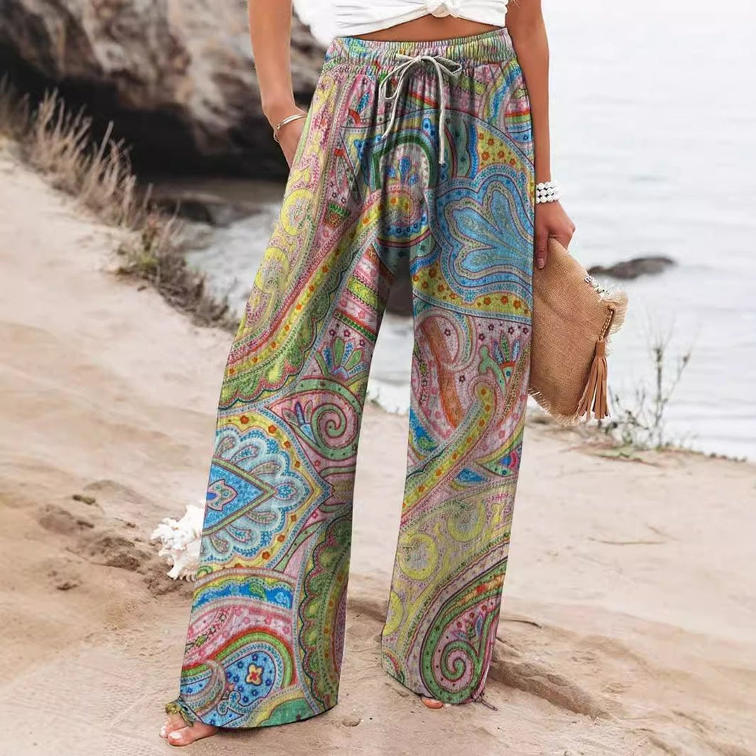 Women's Floral Print Elasticated Drawstring Wide Leg Trousers