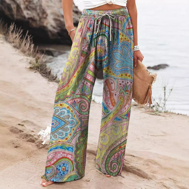 Women's Floral Print Elasticated Drawstring Wide Leg Trousers