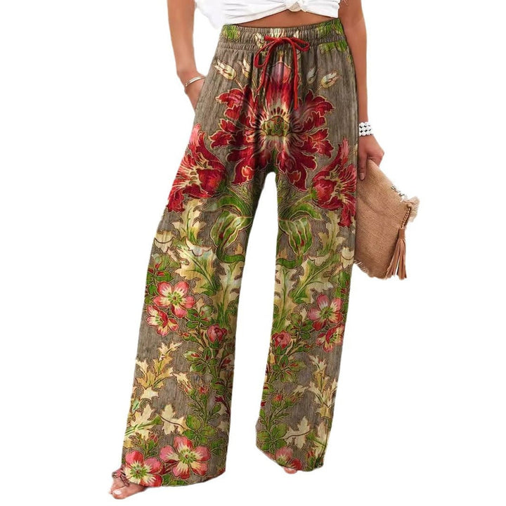 Women's Floral Print Elasticated Drawstring Wide Leg Trousers