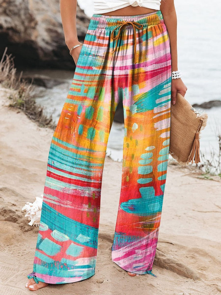 Women's Floral Print Elasticated Drawstring Wide Leg Trousers