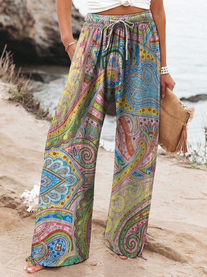 Women's Floral Print Elasticated Drawstring Wide Leg Trousers