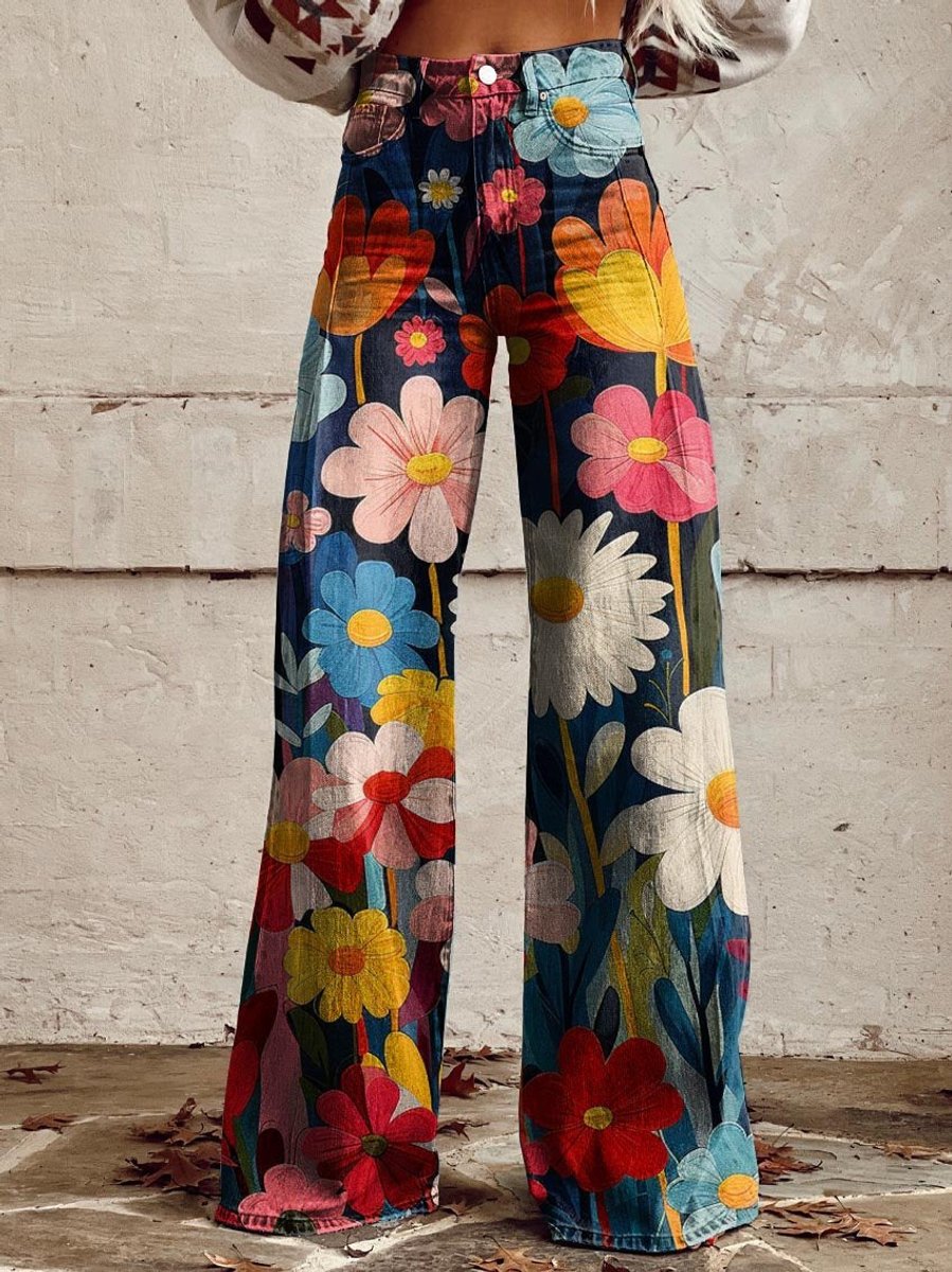 Women's Floral Print High-Waist Wide Leg Trousers