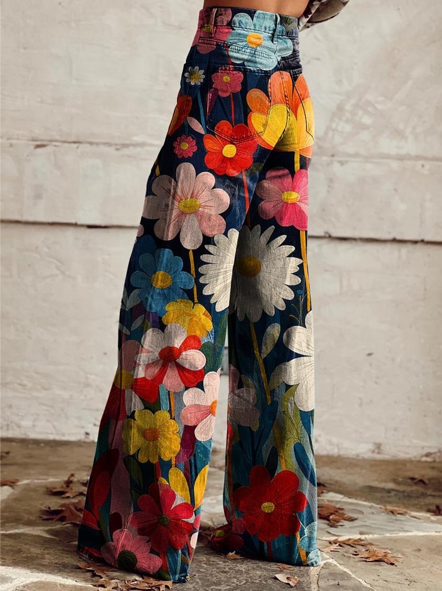 Women's Floral Print High-Waist Wide Leg Trousers