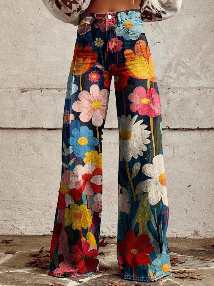Women's Floral Print High-Waist Wide Leg Trousers