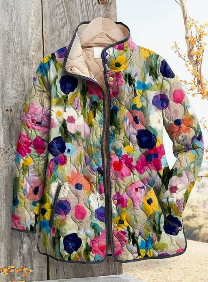 Women's Floral Quilted Puffer Jacket Lightweight Snap-Front - Multicolour