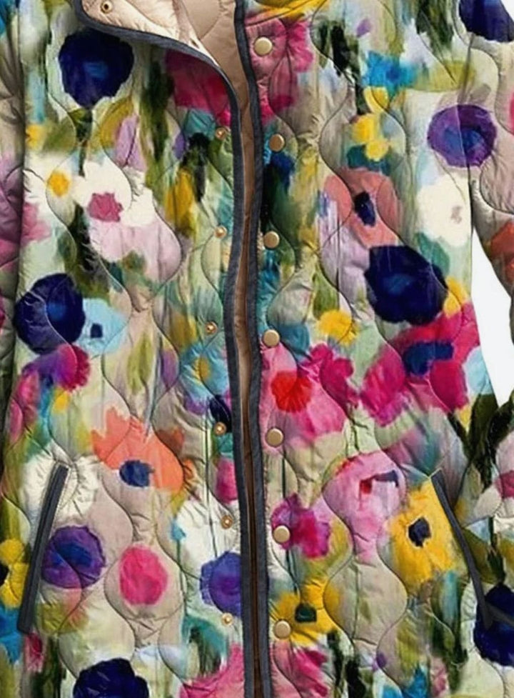 Women's Floral Quilted Puffer Jacket Lightweight Snap-Front