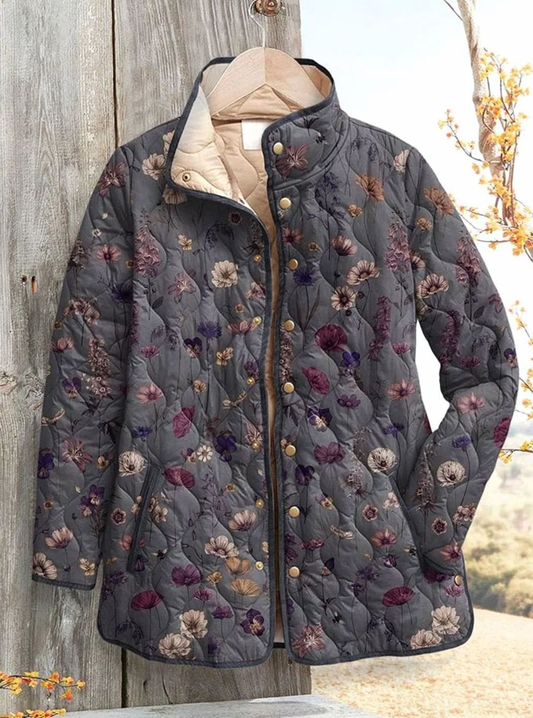 Women's Floral Quilted Snap-Button Puffer Jacket - Multicolour