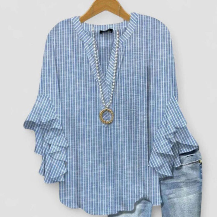 Women's Floral Ruffle-Sleeve Relaxed-Fit V-Neck Blouse
