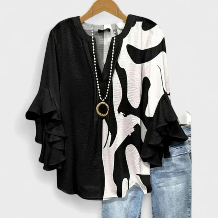 Women's Floral Ruffle-Sleeve Relaxed-Fit V-Neck Blouse