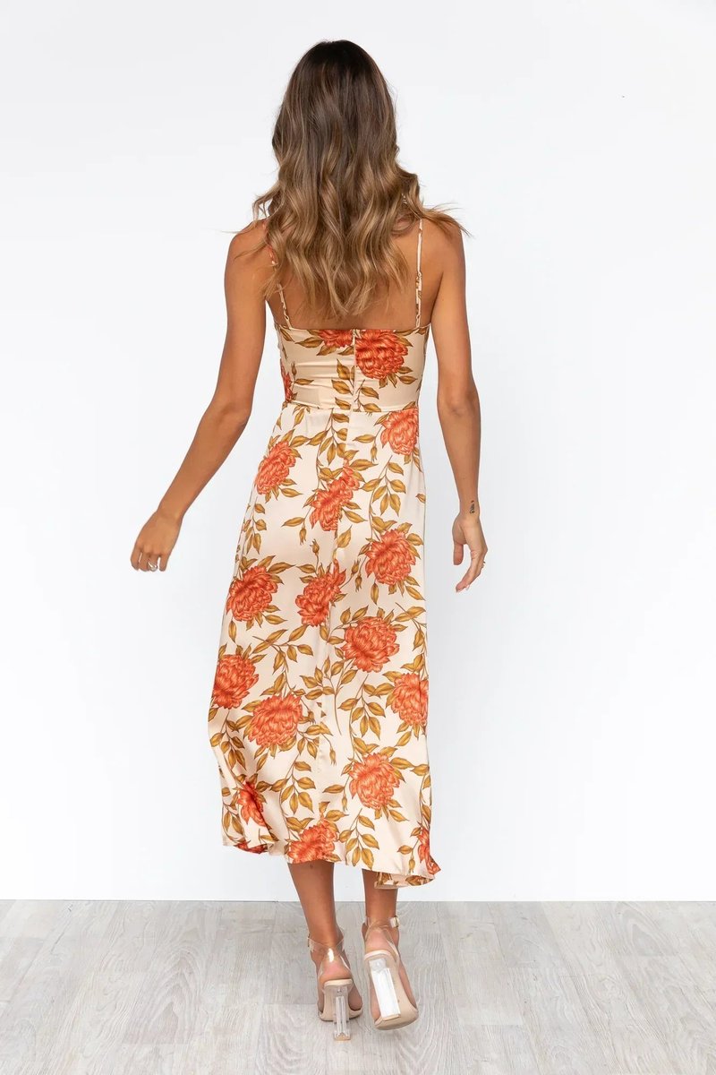 Women's Floral Satin Tie-Front Cocktail Party Dress