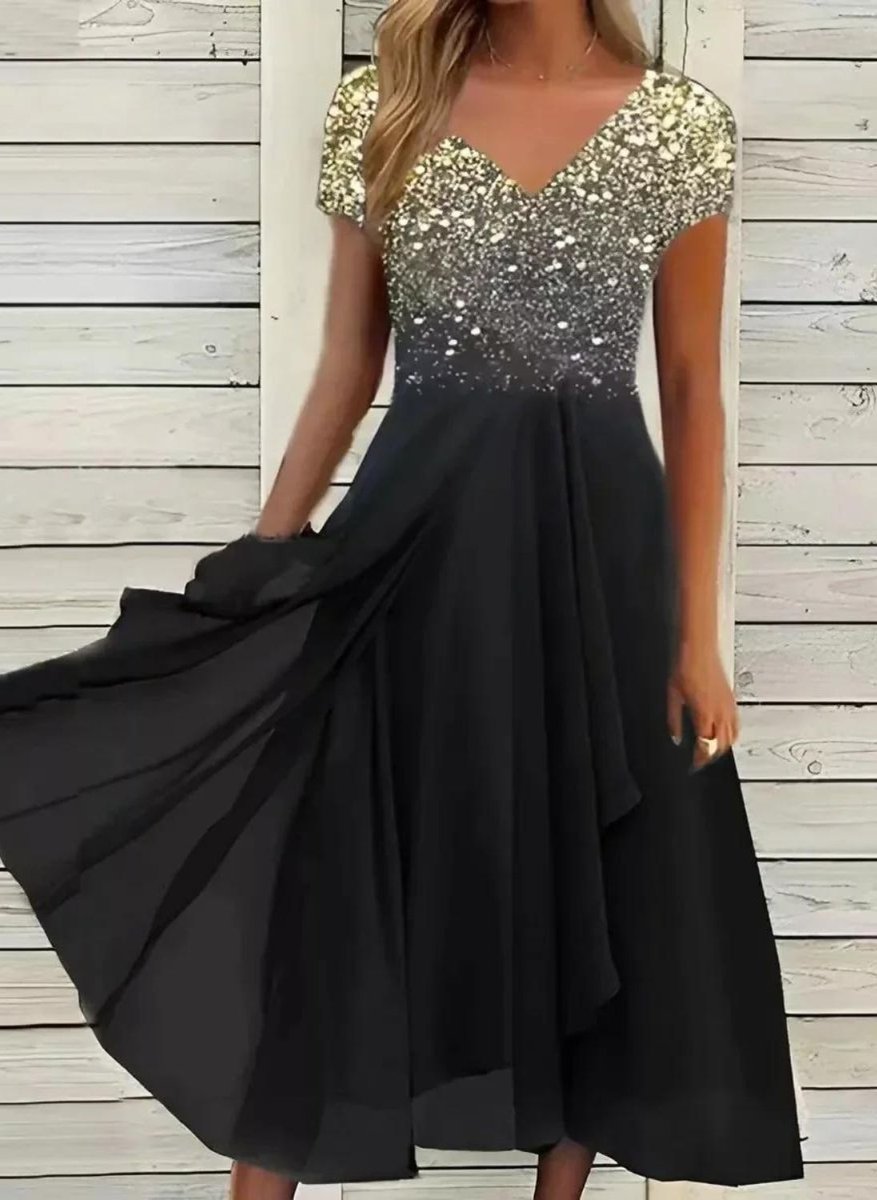 Women's Floral V-Neck Chiffon Cocktail Party Dress