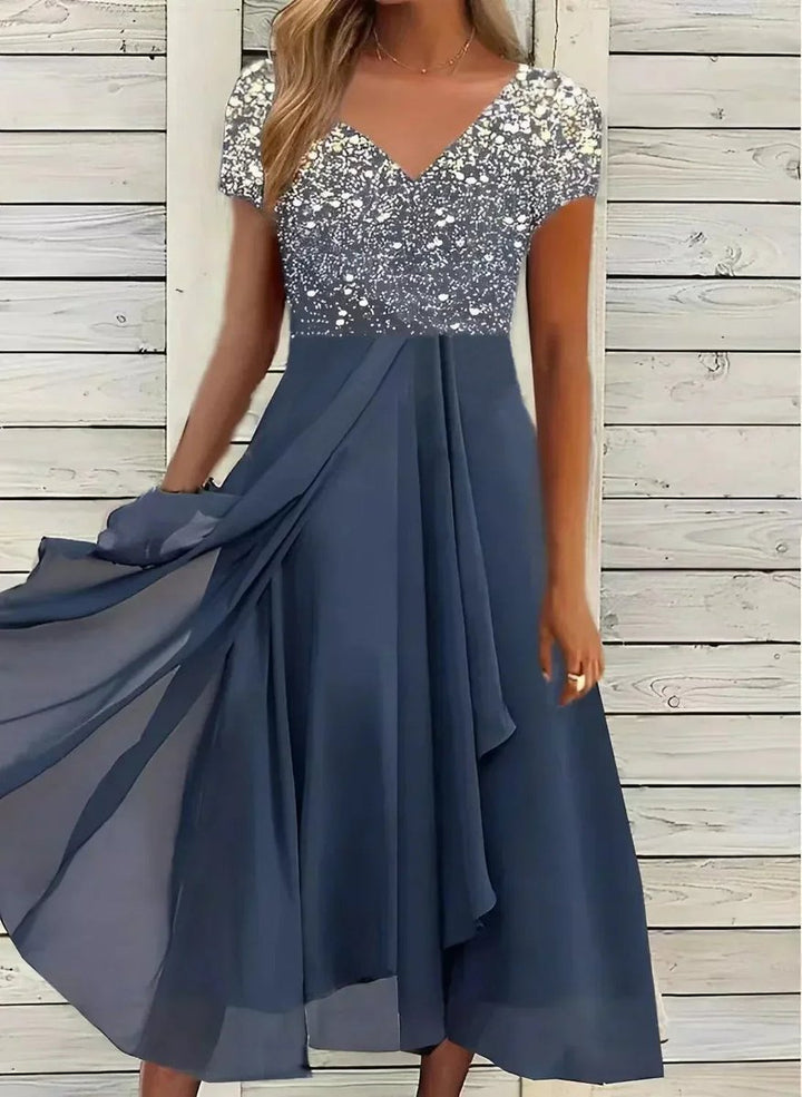 Women's Floral V-Neck Chiffon Cocktail Party Dress
