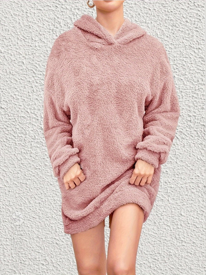 Women's Fluffy Fleece Oversized Hooded Knitted Dress