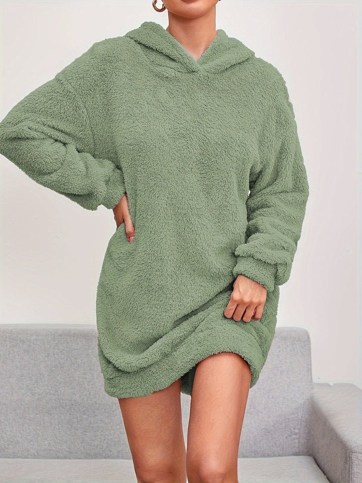 Women's Fluffy Fleece Oversized Hooded Knitted Dress