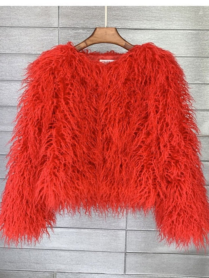 Women's Fluffy Long-Pile Faux Fur Coat Shaggy Jacket
