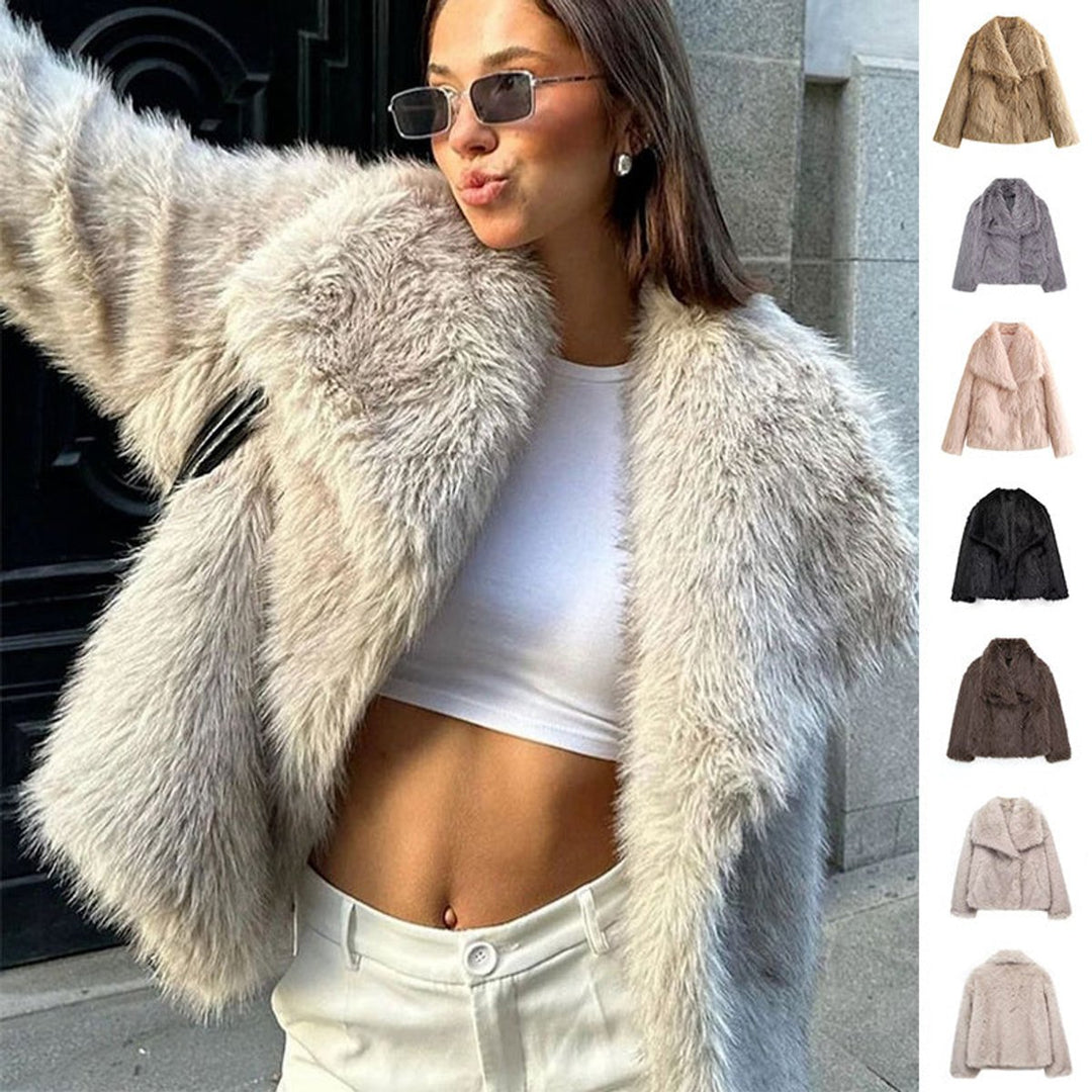Women's Fluffy Long-Sleeve Open-Front Faux Fur Coat